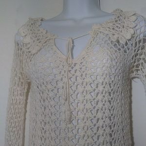 TOOHOT Crochet Raime Cotton LS Front Tie Scallop M